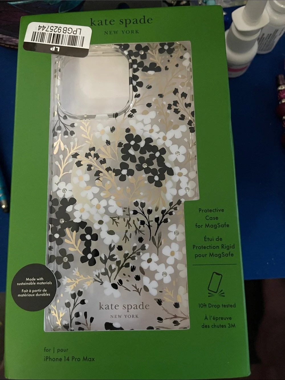 kate spade Clear Floral MagSafe iPhone 14 Pro Max Case - White, Black & Gold